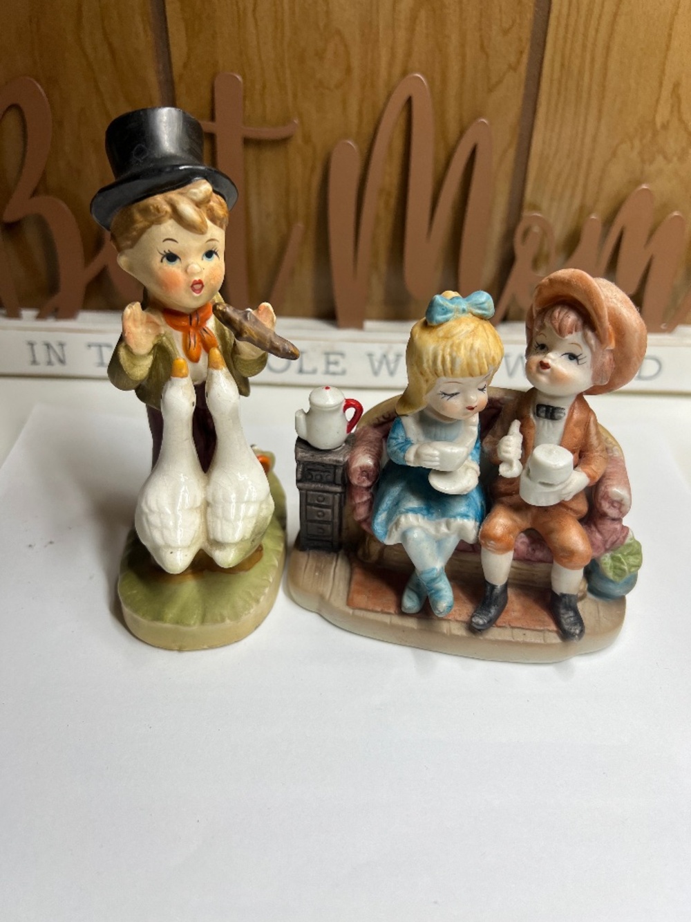 Vintage Arnart 5th Ave Boy Top Hat Geese Tea Party Children Figurines Japan 2Pcs